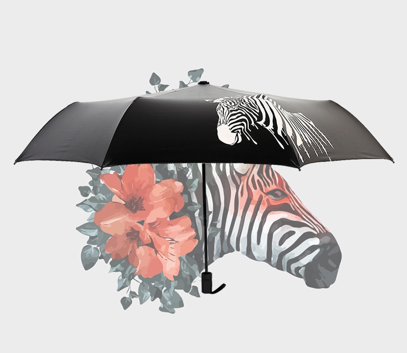 Rainy Day Will Vhange Volor  ̽ ¾ /    μ  UV Ķ ߿ ǳ Bumbershoot/Rainy Day Will Vhange Volor Zebra Folding Sun/Rain Umbrella Vinyl